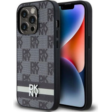 Dkny Leather Checkered Mono Pattern & Printed Stripes iPhone 14 Pro Case - Black