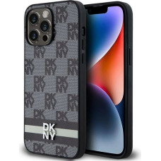 Dkny Leather Checkered Mono Pattern & Printed Stripes Case for iPhone 14 Pro Max - Black