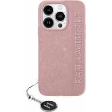 Karl Lagerfeld Saffiano Rhinestones & Charm case for iPhone 15 Pro - pink