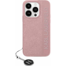 Karl Lagerfeld Saffiano Rhinestones & Charm case for iPhone 15 Pro Max - pink