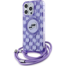 Karl Lagerfeld IML Crossbody Monogram Karl & Choupette Head MagSafe Case for iPhone 15 Pro Max - Purple