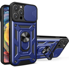 Hurtel Hybrid Armor Camshield iPhone 16 Pro Armored Case with Camera Cover and Stand - Blue