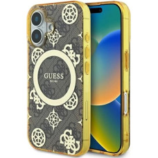 Guess IML Peony On 4G Background MagSafe iPhone 16 Case - Brown