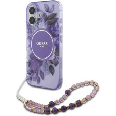 Guess IML Flowers With Pearl Strap MagSafe case for iPhone 16 - purple