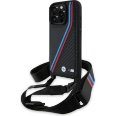 BMW M Edition Carbon Tricolor Lines & Strap Case for iPhone 16 Pro - Black