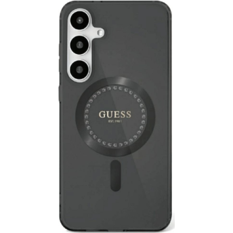 Guess Etui Guess Rhinestones Printed Classic Logo MagSafe Samsung Galaxy S25 czarny