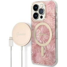 Guess Jungle MagSafe Case + Charger Set for iPhone 14 Pro Max 6.7" - Pink