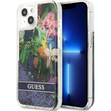 Guess GUHCP13SLFLSB iPhone 13 mini 5.4" blue/blue hardcase Flower Liquid Glitter