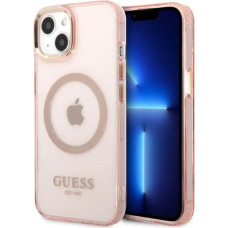 Guess Gold Outline Translucent MagSafe case for iPhone 13 - pink