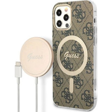 Guess Set Guess GUBPP12MH4EACSW Case+ Charger iPhone 12/12 Pro brown/brown hard case 4G Print MagSafe