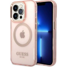 Guess GUHMP14LHTCMP iPhone 14 Pro 6.1" pink/pink hard case Gold Outline Translucent MagSafe