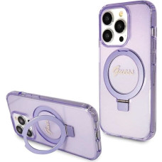 Guess Ring Stand Script Glitter MagSafe case for iPhone 15 Pro - purple