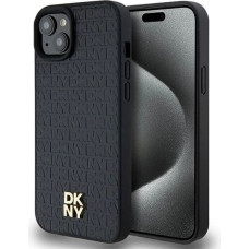 Dkny Leather Monogram Pattern Metal Logo MagSafe Case for iPhone 15 Plus / 14 Plus - Black