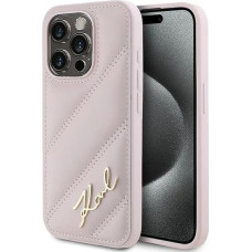 Karl Lagerfeld Diagonal Quilted Script case for iPhone 15 Pro Max - pink