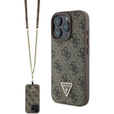 Guess Leather Metal Logo Strass Crossbody Case for iPhone 16 Pro Max - Brown