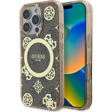 Guess IML Peony On 4G Background MagSafe Case for iPhone 16 Pro - Brown