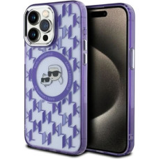 Karl Lagerfeld IML Monogram Karl & Choupette Head MagSafe Case for iPhone 15 Pro Max - Purple