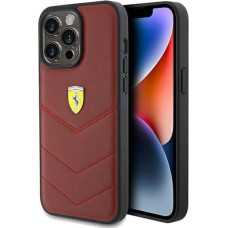 Ferrari Leather Stitched Lines case for iPhone 15 Pro Max - red