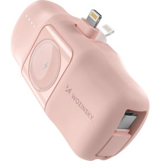 Wozinsky WF16-YLS 5000mAh 15W Lightning Mini Power Bank with Built-in USB-C Cable and Apple Watch Charger - Pink