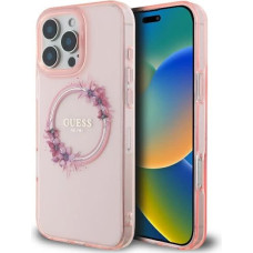 Guess IML Flowers Wreath MagSafe iPhone 16 Pro Case - Pink