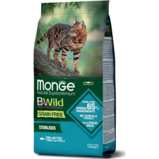 Monge BWILD CAT Grain Free STERILISED Tuna with Peas 1,5 kg - barība kakiem