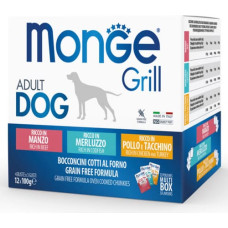 Monge Grill Multipacks Beef, Cod, Chicken and Turkey 12x100 g - konservi suņiem