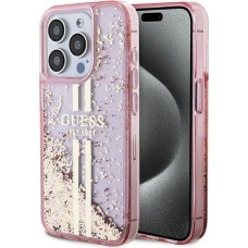 Guess Liquid Glitter Gold Stripes case for iPhone 15 Pro - pink