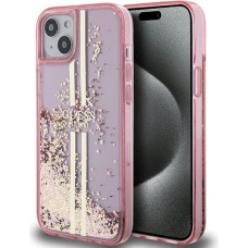 Guess Liquid Glitter Gold Stripes case for iPhone 15 Plus / 14 Plus - pink