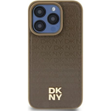 Dkny Leather Pattern Metal Logo MagSafe Case for iPhone 15 Plus / 14 Plus - Brown