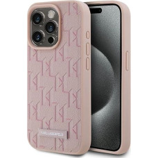 Karl Lagerfeld Leather Monogram Metal Logo case for iPhone 15 Pro - pink