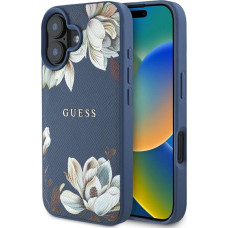 Guess Grained Printed Flower Pattern MagSafe case for iPhone 16 blue