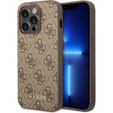 Guess iPhone 14 Pro Max 4G Metal Gold Logo Series Case - Brown