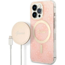 Guess Set Guess GUBPP13LH4EACSP Case+ Charger iPhone 13 Pro pink/pink hard case 4G Print MagSafe