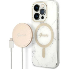 Guess GUBPP14LHMEACSH Case+ Charger Set iPhone 14 Pro 6.1" white/white hard case Marble MagSafe