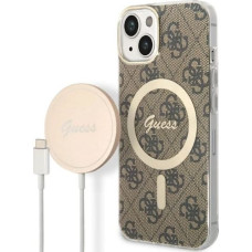 Guess Set Guess GUBPP14SH4EACSW Case+ Charger iPhone 14 6.1" brown/brown hard case 4G Print MagSafe