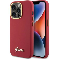 Guess Silicone Script Metal Logo & Frame case for iPhone 15 Pro - red