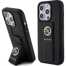 Guess Grip Stand 4G Saffiano Strass case for iPhone 15 Pro Max - black