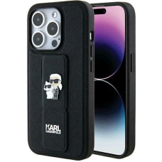 Karl Lagerfeld Gripstand Saffiano Karl&Choupette Pins case for iPhone 14 Pro - black