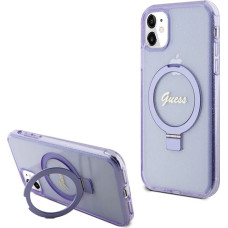 Guess Ring Stand Script Glitter MagSafe case for iPhone 11 / Xr - purple