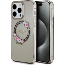 Guess IML Flowers Wreath MagSafe case for iPhone 15 Pro Max - black