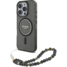 Guess IML Glitter With Pearl Strap MagSafe case for iPhone 16 Pro - black