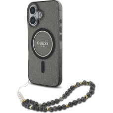 Guess IML Glitter With Pearl Strap MagSafe case for iPhone 16 - black