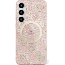 Guess Etui Guess 4G Background Gold Electroplated Peony Pattern MagSafe do Samsung Galaxy S25 różowy