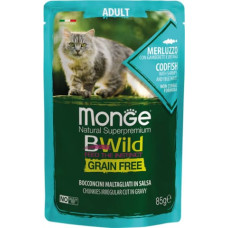 Monge BWILD pouches Cat ADULT Codfish with shrimps,vegetables 85 g  - konservi kaķiem