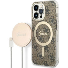 Guess Set Guess GUBPP13LH4EACSW Case+ Charger iPhone 13 Pro brown/brown hard case 4G Print MagSafe