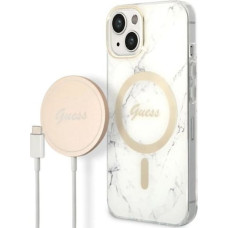 Guess Set Guess GUBPP14SHMEACSH Case+ Charger iPhone 14 6.1" white/white hard case Marble MagSafe