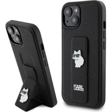 Karl Lagerfeld Gripstand Saffiano Choupette Pins case for iPhone 15 - black