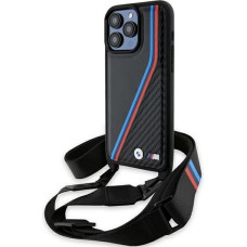 BMW M Edition Carbon Tricolor Lines & Strap case for iPhone 15 Pro - black