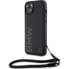 BMW Signature Leather Wordmark Cord Case for iPhone 15/14/13 - Black