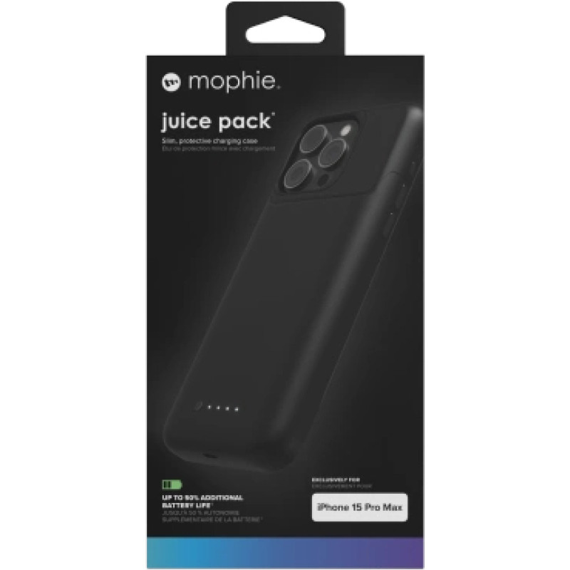 Zagg Mophie Juice Pack case for iPhone 15 Pro Max with built-in 3000 mAh power bank - black